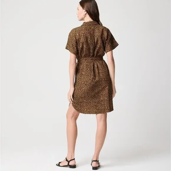 J. CREW 2025 Linen Belted Mini Shirt Dress Warm Brandy Animal Print Sz XL {3T15}